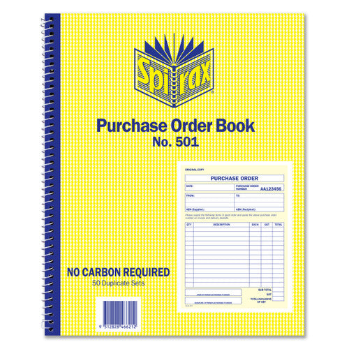 Spirax Carbonless Purchase Order Book Quarto 250x200mm spiral bound with pre-printed NCR forms