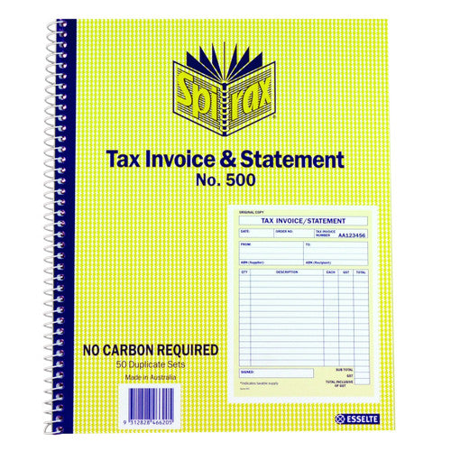 Spirax Carbonless Tax Invoice and Statement Book Quarto 50 Duplicate Sets - image 1