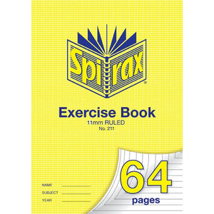 Spirax 211 A4 exercise book with a yellow houndstooth cover printed 11mm ruled and 70gsm quality paper, with 64 pages in yellow on the turned corner