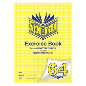 Spirax 216 A4 exercise book cover in yellow marked 24mm dotted thirds and 70gsm quality paper, with 64 pages on the curled corner