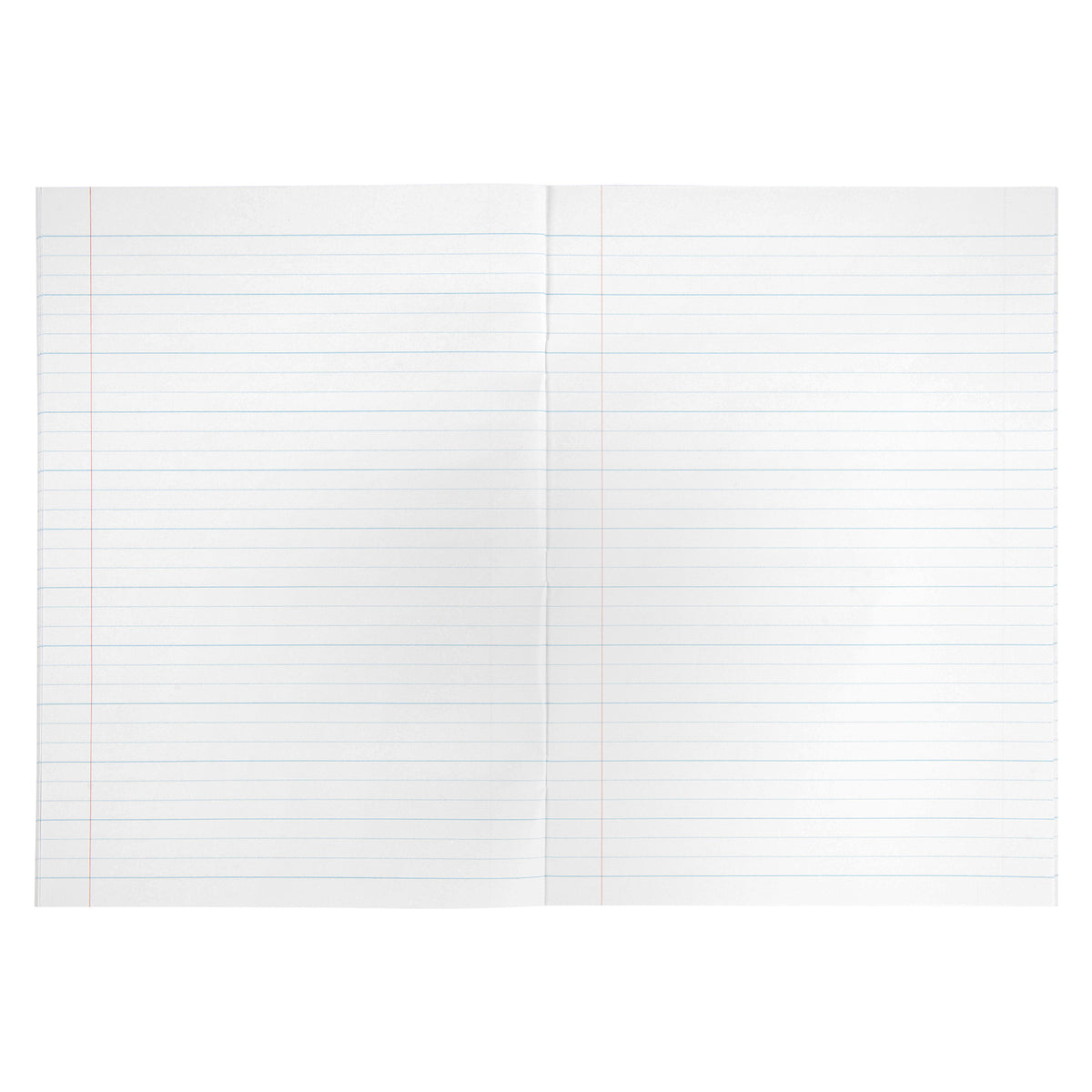 Open Spirax 216 exercise book showing blank pages ruled in dotted thirds with solid lines and two dotted guide lines between them