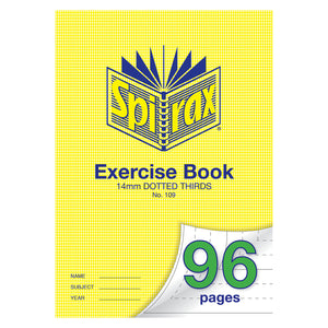 Spirax 109 A4 exercise book with a yellow houndstooth cover printed 14mm dotted thirds and No. 109, 96 pages on the turned corner