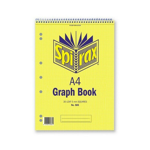 Spirax A4 spiral-bound graph book open to show 5mm green grid ruling on bond paper