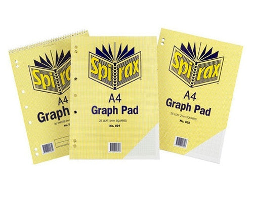 Spirax A4 graph book closed, showing top-opening spiral binding and 30-leaf pad format