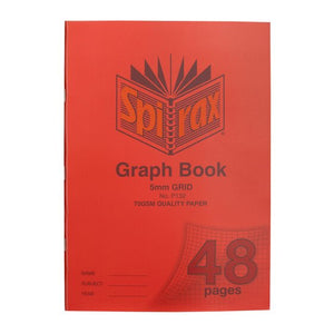 Spirax P132 A4 graph book in a red cover printed 5mm grid and 70gsm quality paper, with 48 pages on a grid corner and staples on the spine