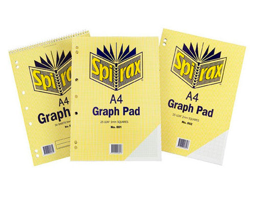 Spirax 25 leaf A4 graph pad with glue binding and top-opening cover