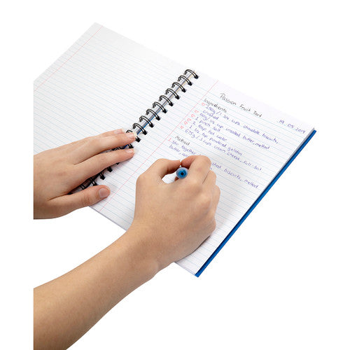 Close-up of the Spirax 511 notebook cover showing blue colour and product branding