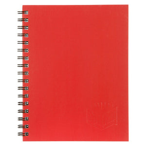 Red Spirax 511 hard cover notebook, front view, with an embossed Spirax logo in the lower corner and black twin wire binding
