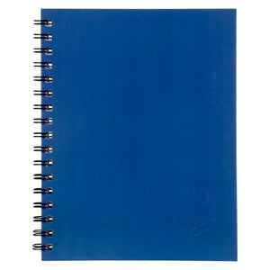 Blue Spirax 512 A4 hard cover notebook, front view, twin wire binding on the left and a faint embossed Spirax logo lower right