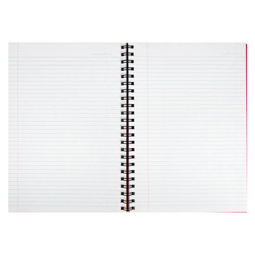 Close-up of twin wire spiral binding on Spirax A4 hardcover notebook