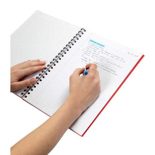 Rear view of Spirax 512 A4 hardcover notebook showing solid red back cover