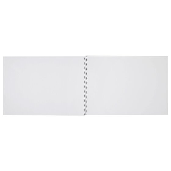 Spirax Kode A3 sketchbook lying open on its side spiral, showing two blank white facing pages