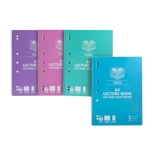 Spirax Kode Metallic A4 Lecture Notebooks in assorted colours, box of 20, showing silver wire binding and shimmer cardboard covers