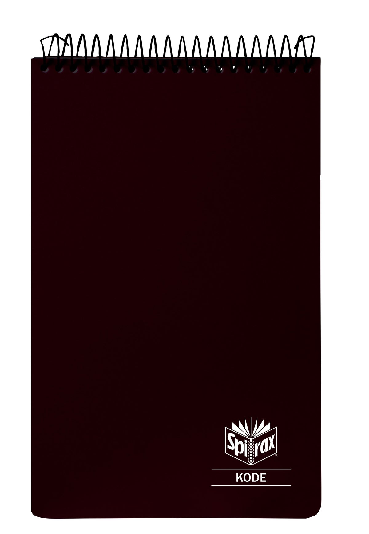 Black Spirax Kode P956 reporter notebook with black wire across the top and the white Spirax Kode logo in the lower right corner