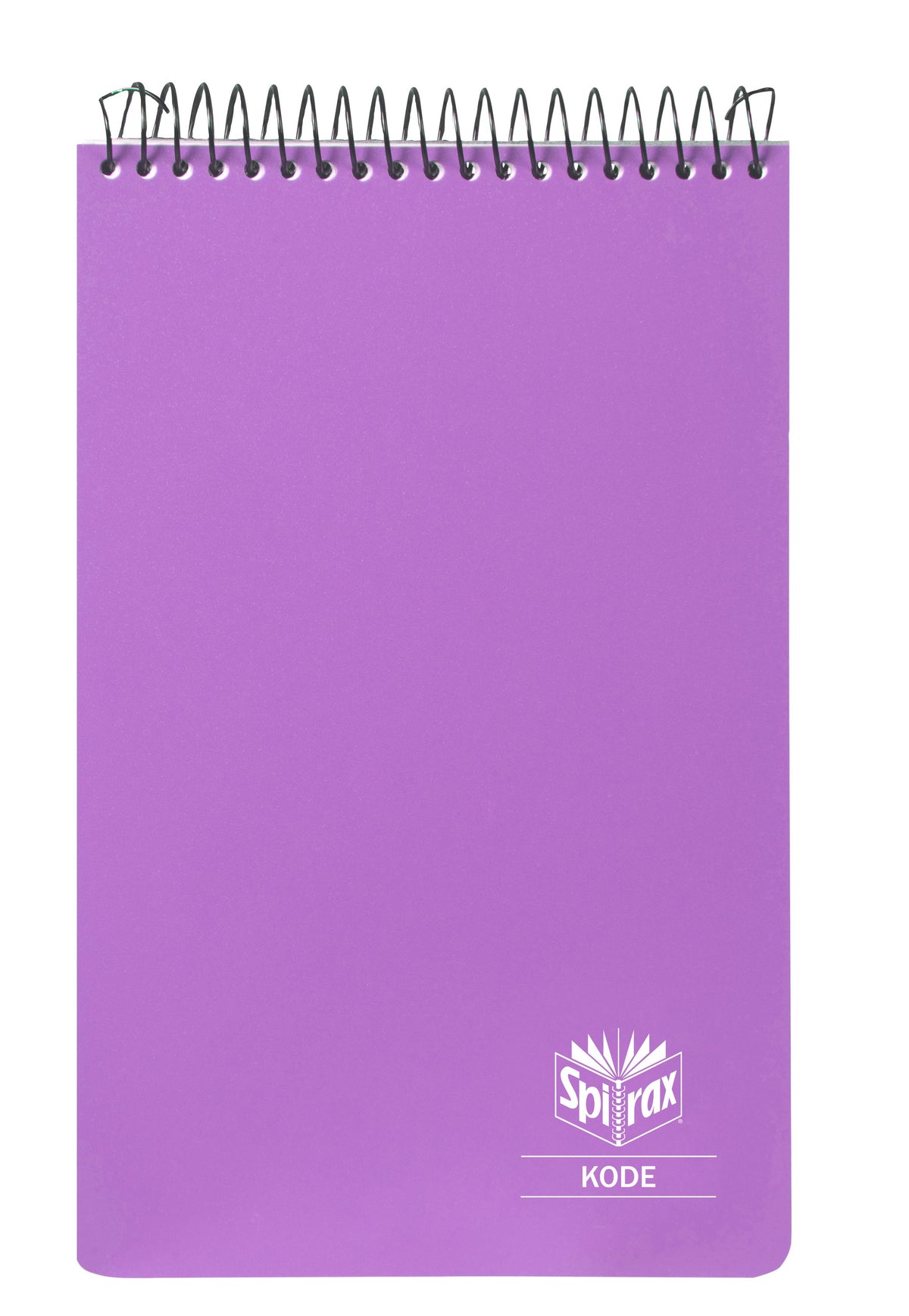 Lilac Spirax Kode P956 reporter notebook front cover with top spiral wire and the Spirax Kode mark in the lower right