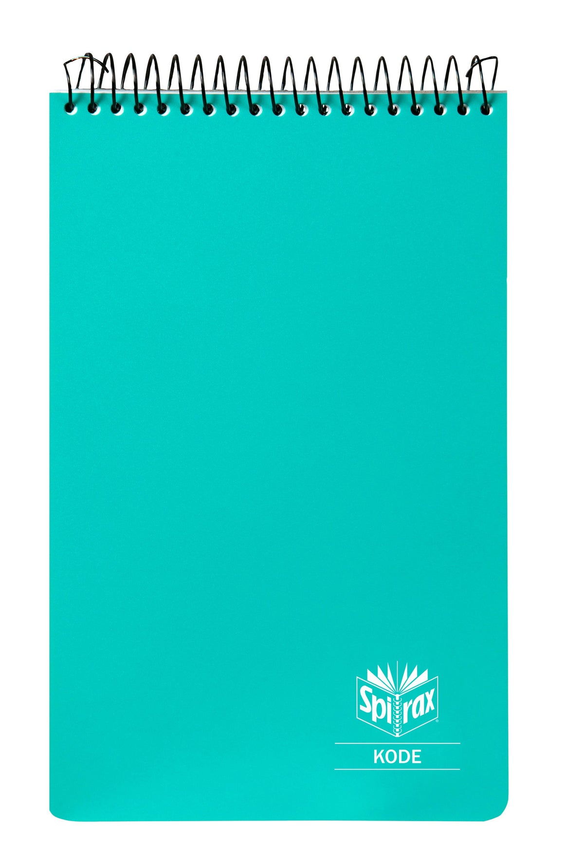 Teal Spirax Kode P956 reporter notebook, top wire bound, with the Spirax Kode logo printed in white near the bottom right corner