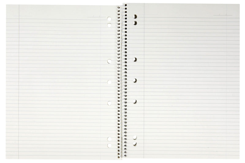 Spirax 814 A4 lecture book opened flat to ruled pages with a margin line and a date line, holes punched on both sides of the spiral