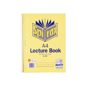 Current Spirax No. 906 A4 lecture book cover, 140 pages 7mm ruled, with a white spiral, punched holes and PERFORATED printed beside the spine