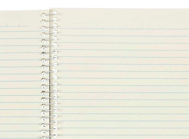 Close-up of the Spirax 810 page ruling beside the white spiral, showing evenly spaced blue lines and a short date line at the top of the page