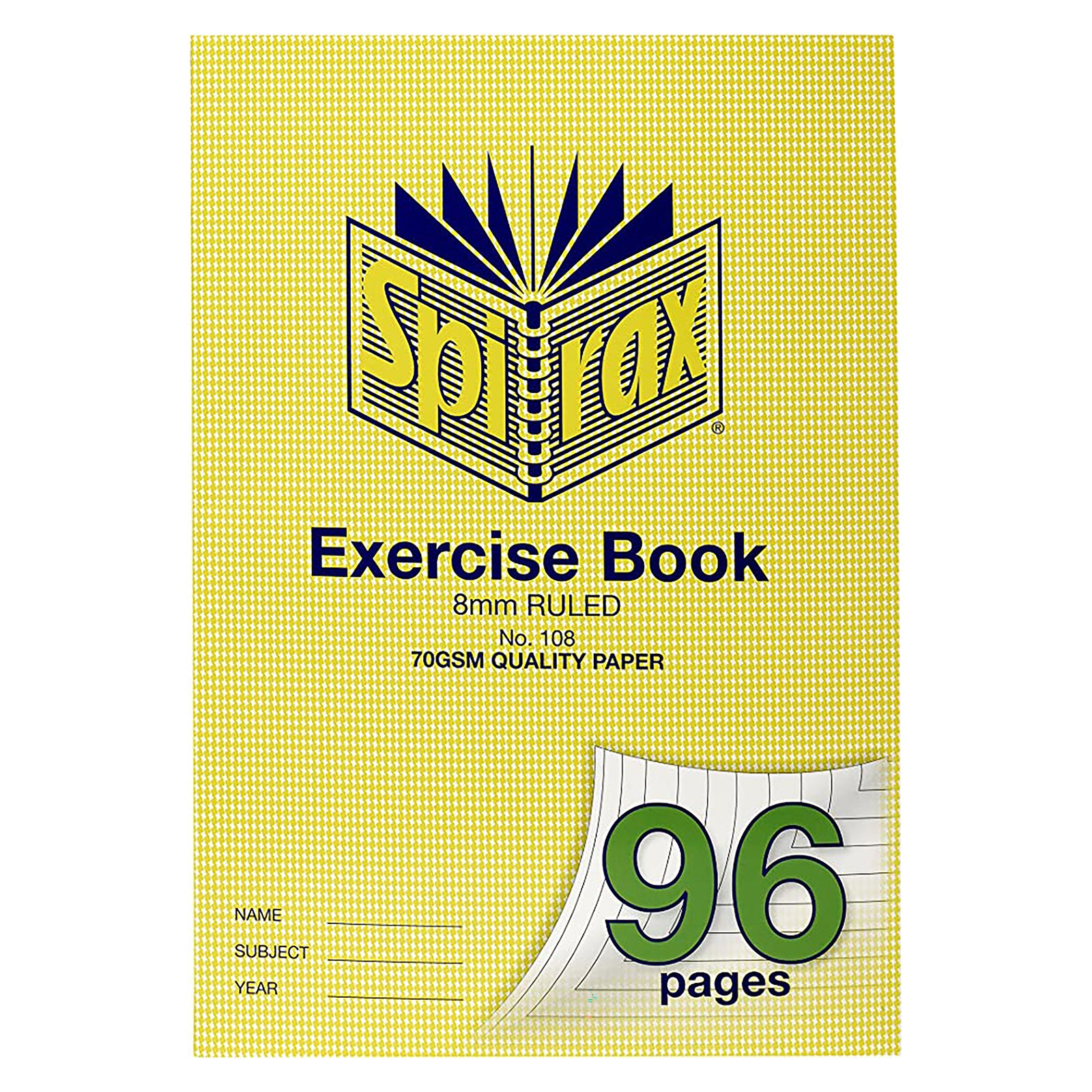 Front product image of the Spirax P138 A4 Graph Book displaying the yellow cover, 96 page capacity, 10mm graph ruling and trusted Spirax branding on a white background.