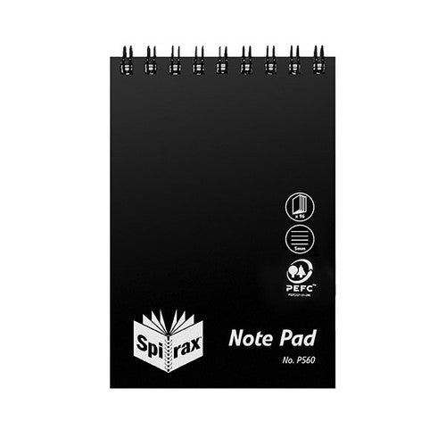 Spirax P560 polypropylene notebook 5604200 top opening 112 x 77mm 96 pages black - twin wire binding, durable PP cover