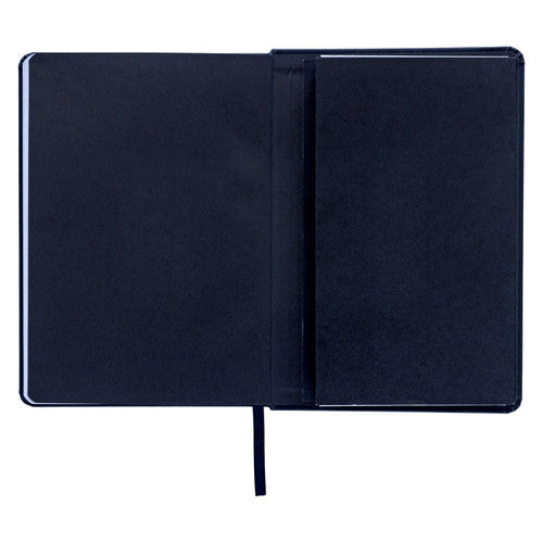 Jet Spirax premium journal opened at the back to show the black expandable pocket fitted inside the cover