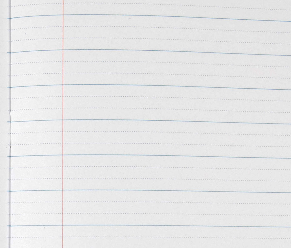 Close-up of the page ruling in the Spirax 141 project book: solid blue lines 14mm apart with two dotted guide lines between each pair, and a red margin line