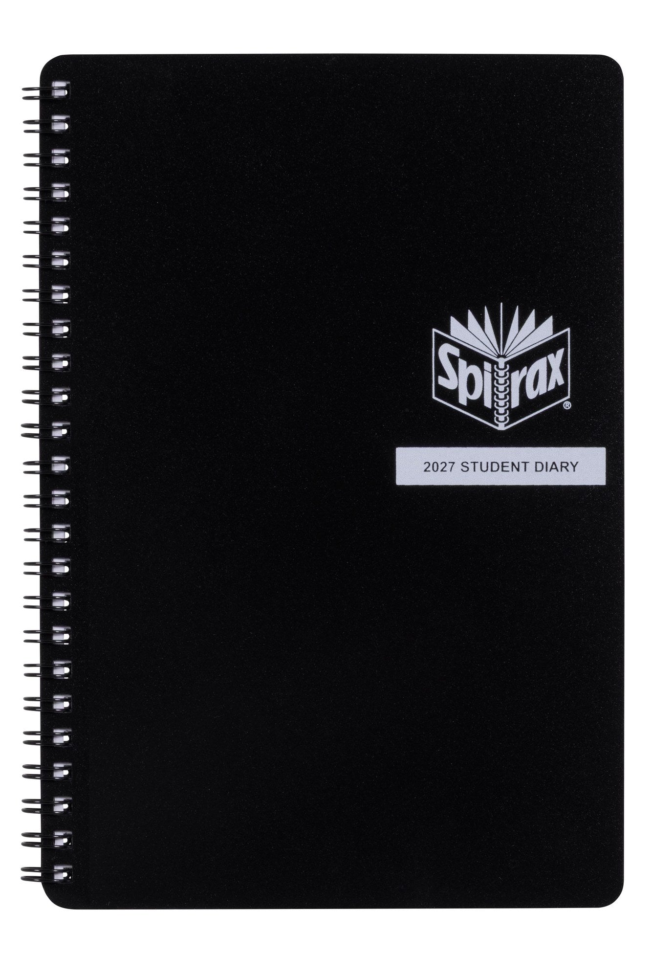 Spirax Schoolside Student Diary 2027 A5 Week To View Black shown front on, the black cover, closed flat against a plain background.
