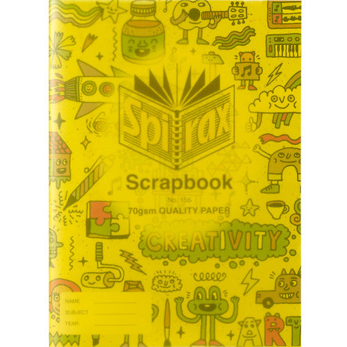 Spirax 64 page 70gsm scrapbook with yellow cardboard cover, 335x240mm, shown as a pack of 10