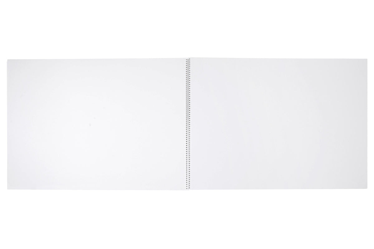 Spirax 533 A3 sketch book opened flat on its white side spiral, showing two facing pages of plain white drawing cartridge with no printing
