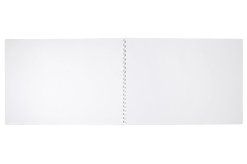 Spirax 533 A3 sketch book opened flat on its white side spiral, showing two facing pages of plain white drawing cartridge with no printing