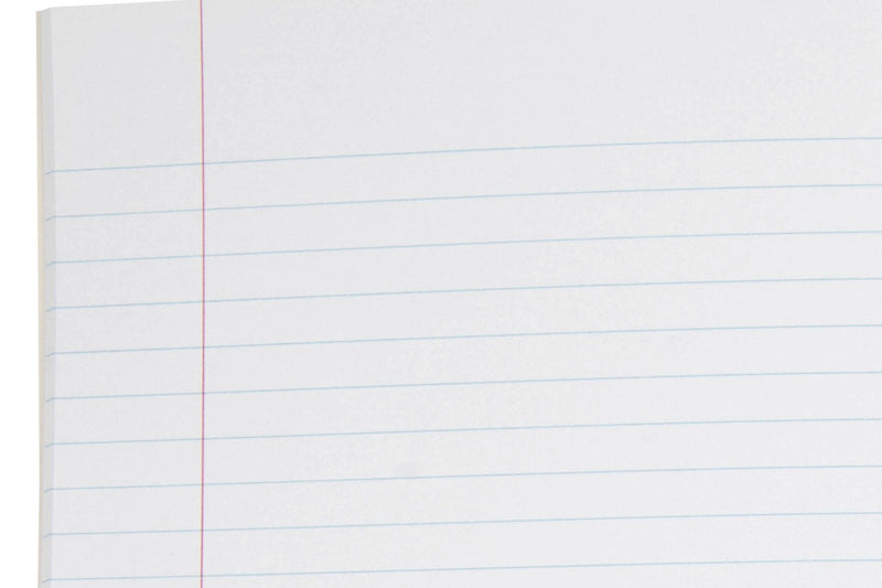Close-up of the page ruling in the Spirax 313 super size exercise book from ACCO's interior photo, showing evenly spaced blue ruled lines and a red margin line