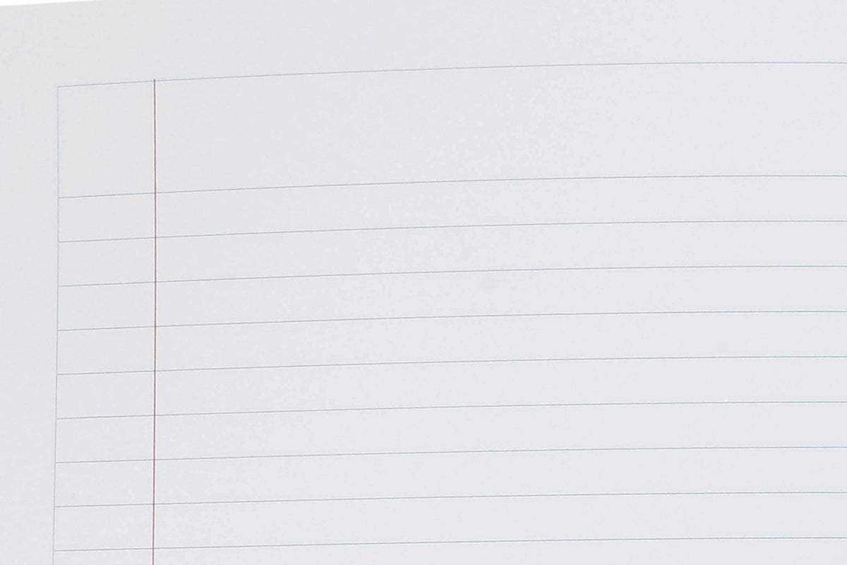 Close-up of the page ruling in the Spirax 321 super size project book from ACCO's interior photo, showing grey blue ruled lines inside a ruled border with a margin line