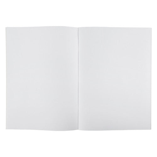Open Spirax 157 scrapbook showing a spread of plain white unruled pages ready for pasting and drawing