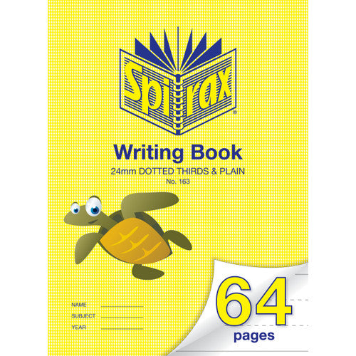 Spirax Writing Book front cover showing houndstooth design, 335x240mm, 64 pages with 24mm dotted thirds and plain ruling