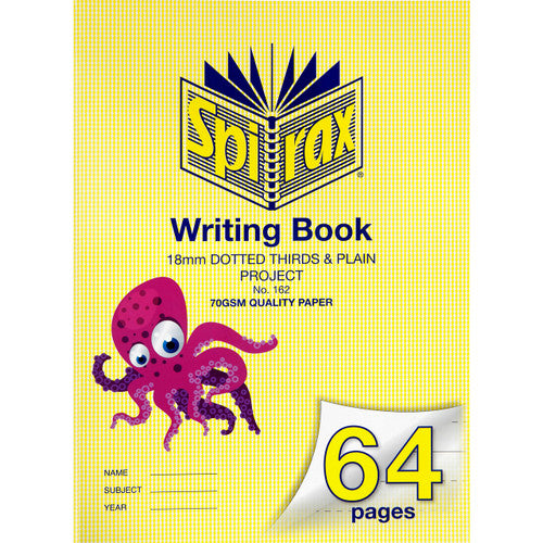 Spirax A4 64 page writing book with 18mm dotted thirds and plain ruling, front cover view showing sea creature design