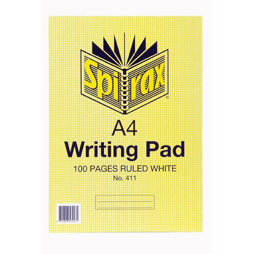 Spirax A4 top-bound writing pad with 100 pages of 8mm ruled white paper