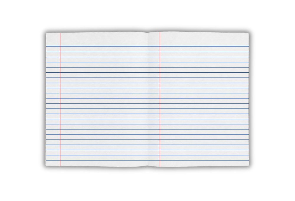 Open Splash 9 x 7 exercise book lying flat with 8mm ruled lines and a red margin on the left and right pages