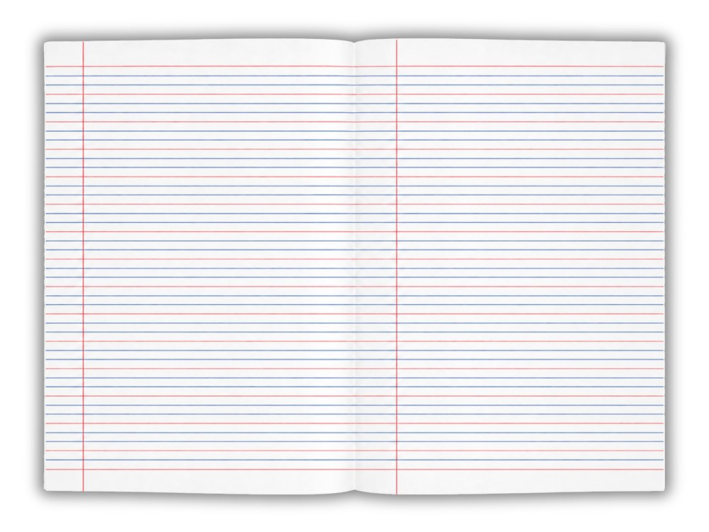 Open Splash QLD Year 2 exercise book showing both pages ruled in blue and red lines with a red margin