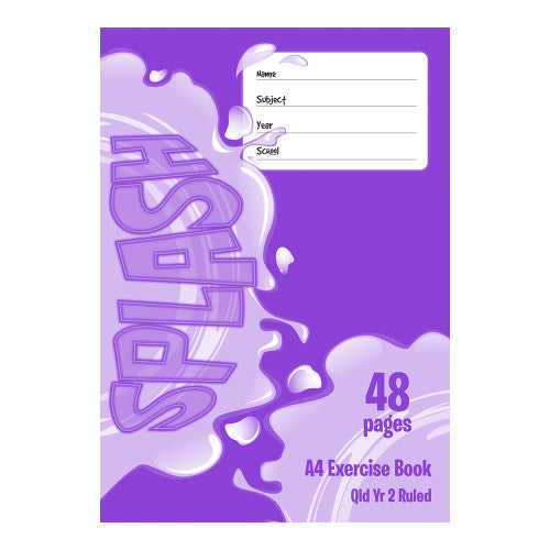 Earlier purple Splash SP4461 cover with a large swirl logo, 48 pages, A4 Exercise Book and Qld Yr 2 Ruled