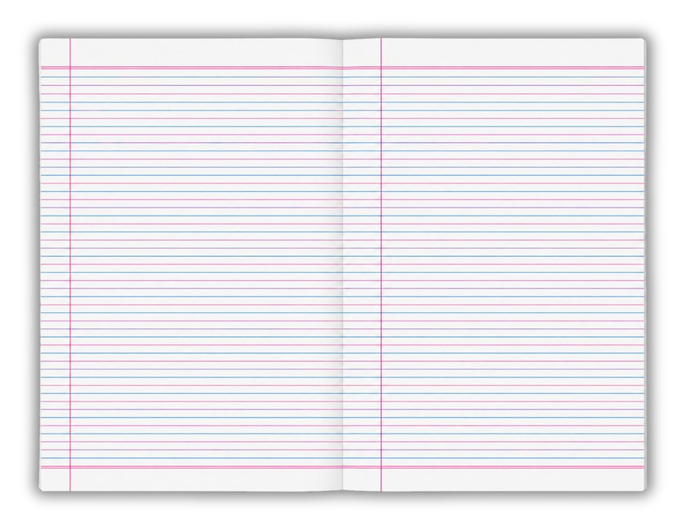 Open Splash QLD Year 3 and 4 exercise book with blue and pink ruled lines and a red margin on both pages