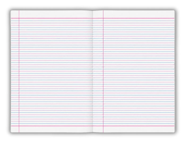 Open Splash QLD Year 3 and 4 exercise book with blue and pink ruled lines and a red margin on both pages