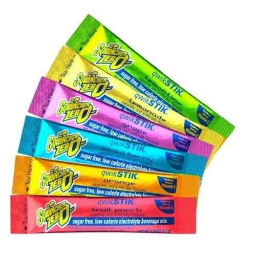 Sqwincher Qwik Stik Zero sugar free electrolyte sachets in assorted flavours, 50-pack