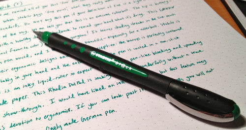 Stabilo Bl@ck red rollerball pen tip detail showing 0.4mm fine point for precise writing