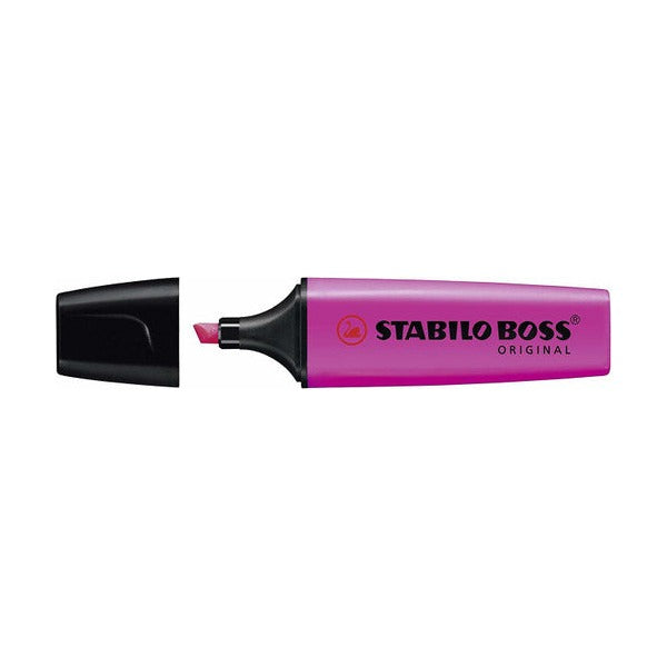 Box of 10 Stabilo Boss Original highlighters in lilac on a white background