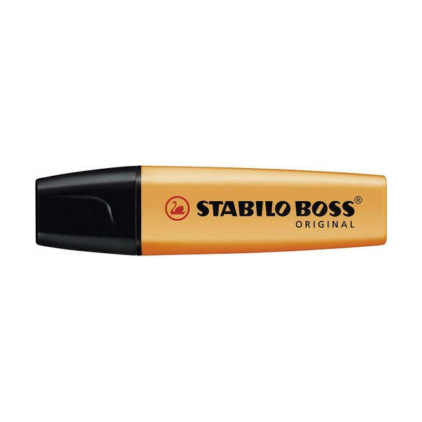 Stabilo Boss Original chisel tip highlighter in fluorescent orange, front view