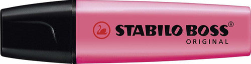Stabilo Boss Original pink chisel tip highlighter, front view on white background