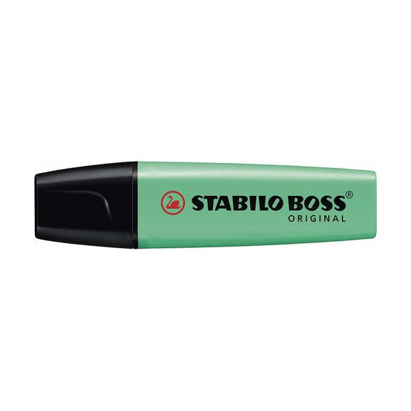 Stabilo Boss Original Turquoise chisel tip highlighter, front view on white background