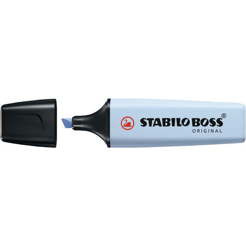 Box of 10 Stabilo Boss Original Pastel Cloudy Blue Highlighters on white background