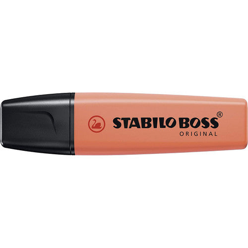 Stabilo Boss Original Pastel Highlighter in Faded Coral Red, front view of single pen on white background